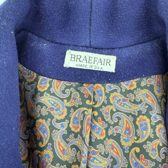 Vintage Braefair Purple Wool Coat Size 11/12 Long Double Breasted Paisley USA - Picture 3 of 14